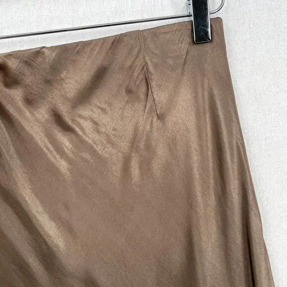ENZA COSTA Satin Bias Cut Skirt Womens Small 1 Shiitake Brown Midi Pull on Slip - Picture 14 of 16
